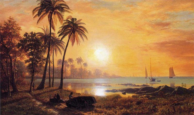 Albert Bierstadt Tropical Landscape with Fishing Boats in Bay Germany oil painting art